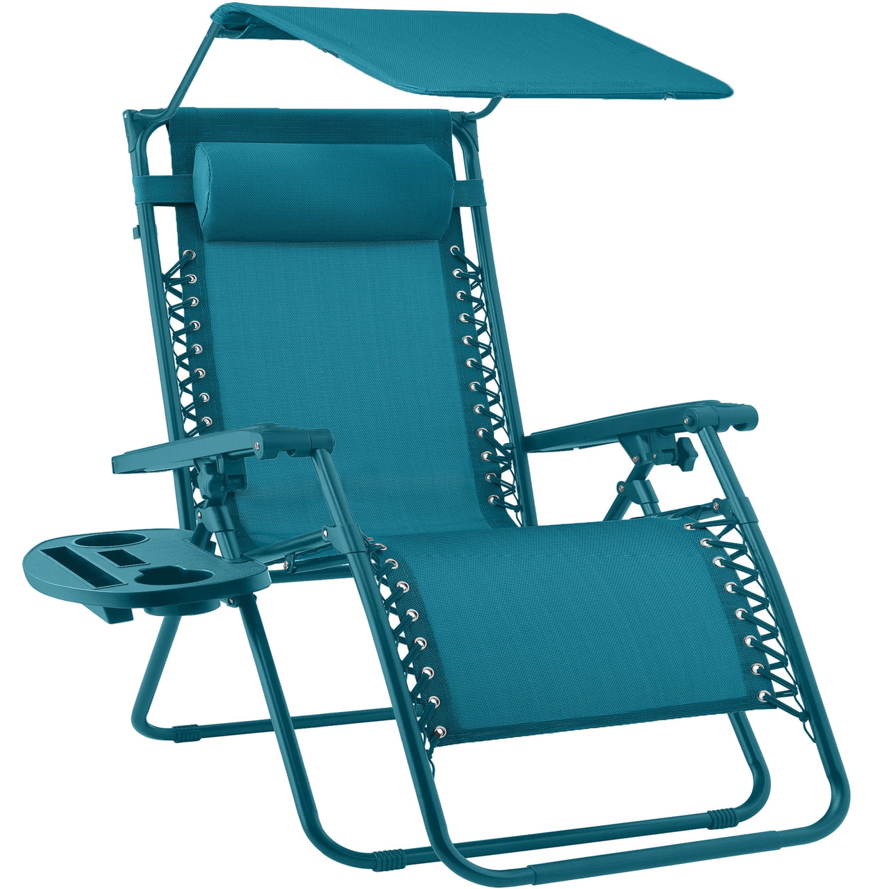 Best Choice Products Folding Zero Gravity Recliner Patio Lounge Chair w/ Canopy Shade, Headrest, Tray - Beige