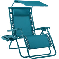Best Choice Products Folding Zero Gravity Recliner Patio Lounge Chair w/ Canopy Shade, Headrest, Tray - Beige