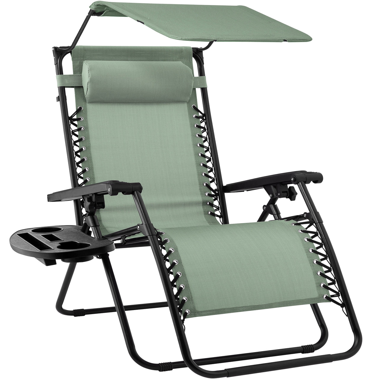 Best Choice Products Folding Zero Gravity Recliner Patio Lounge Chair w/ Canopy Shade, Headrest, Tray - Beige