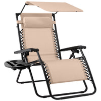 Best Choice Products Folding Zero Gravity Recliner Patio Lounge Chair w/ Canopy Shade, Headrest, Tray - Beige