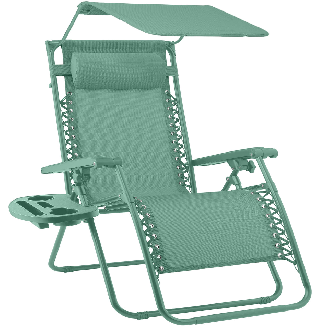 Best Choice Products Folding Zero Gravity Recliner Patio Lounge Chair w/ Canopy Shade, Headrest, Tray - Beige