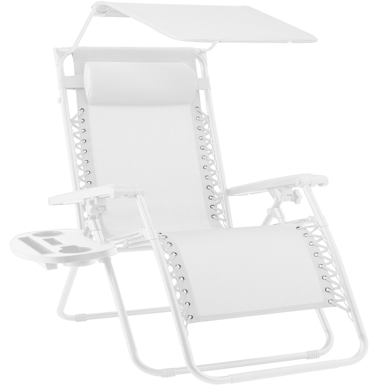Best Choice Products Folding Zero Gravity Recliner Patio Lounge Chair w/ Canopy Shade, Headrest, Tray - Beige