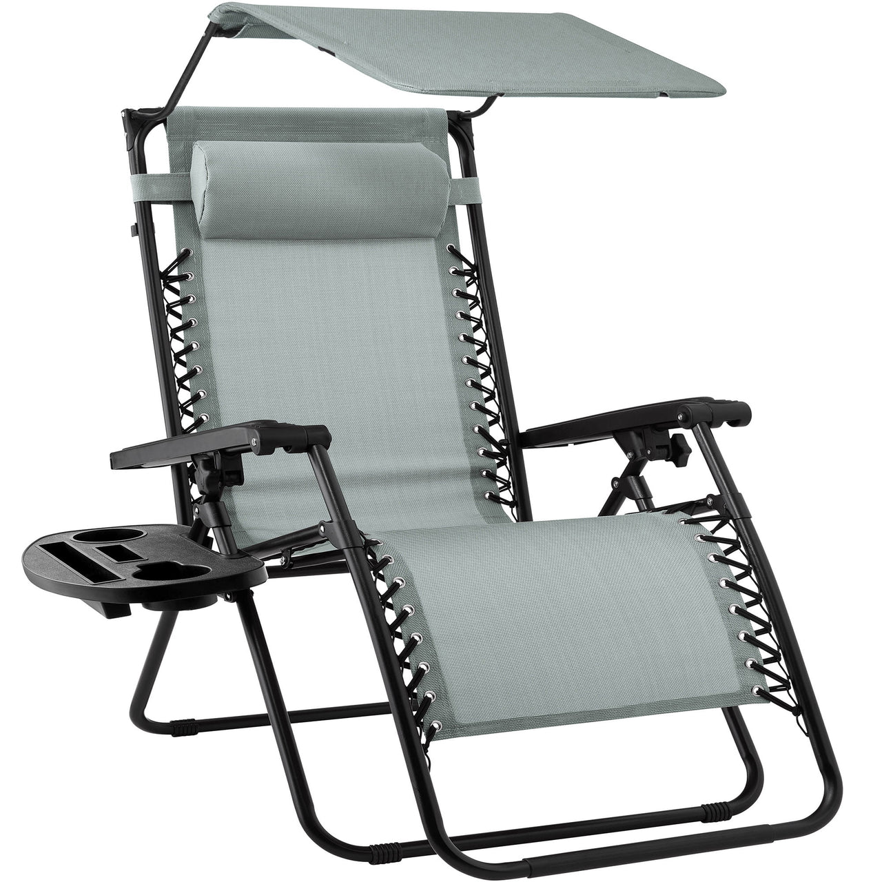 Best Choice Products Folding Zero Gravity Recliner Patio Lounge Chair w/ Canopy Shade, Headrest, Tray - Beige