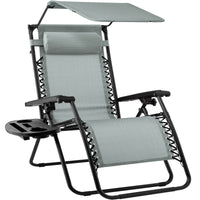 Best Choice Products Folding Zero Gravity Recliner Patio Lounge Chair w/ Canopy Shade, Headrest, Tray - Beige