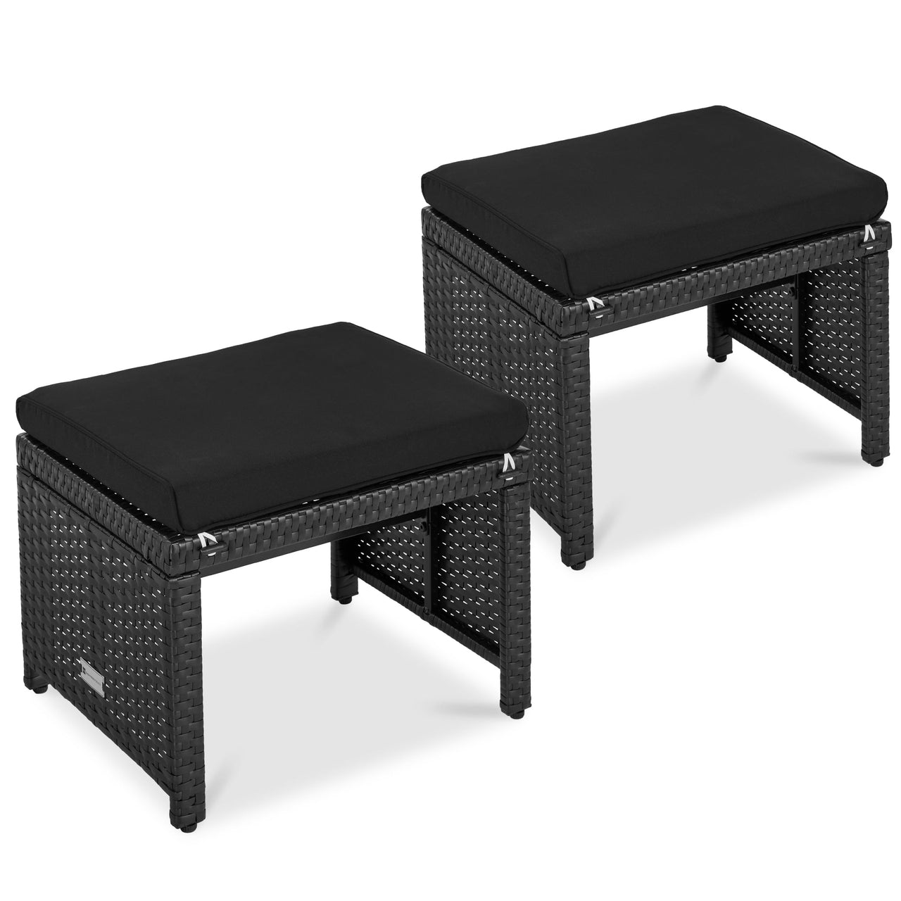 Best Choice Products Set of 2 Multipurpose Patio Wicker Ottomans w/ Removable Cushions - Gray/Navy