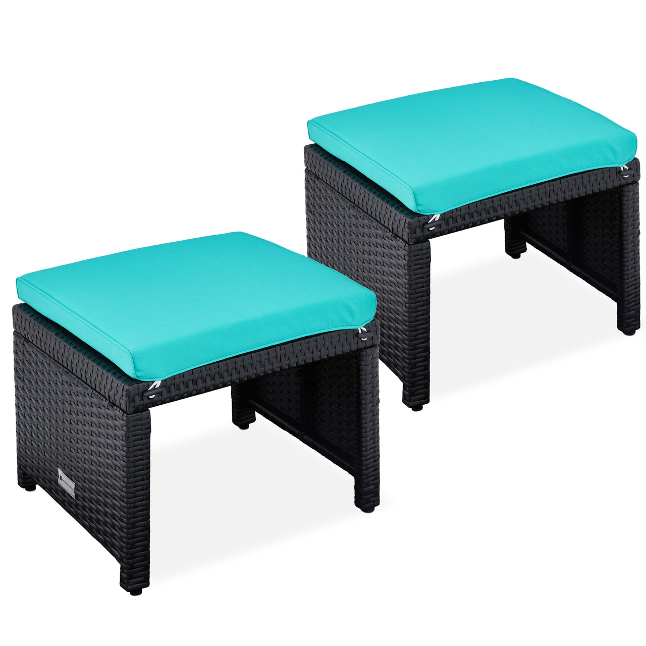 Best Choice Products Set of 2 Multipurpose Patio Wicker Ottomans w/ Removable Cushions - Gray/Navy