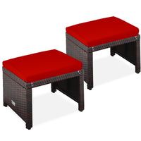 Best Choice Products Set of 2 Multipurpose Patio Wicker Ottomans w/ Removable Cushions - Gray/Navy