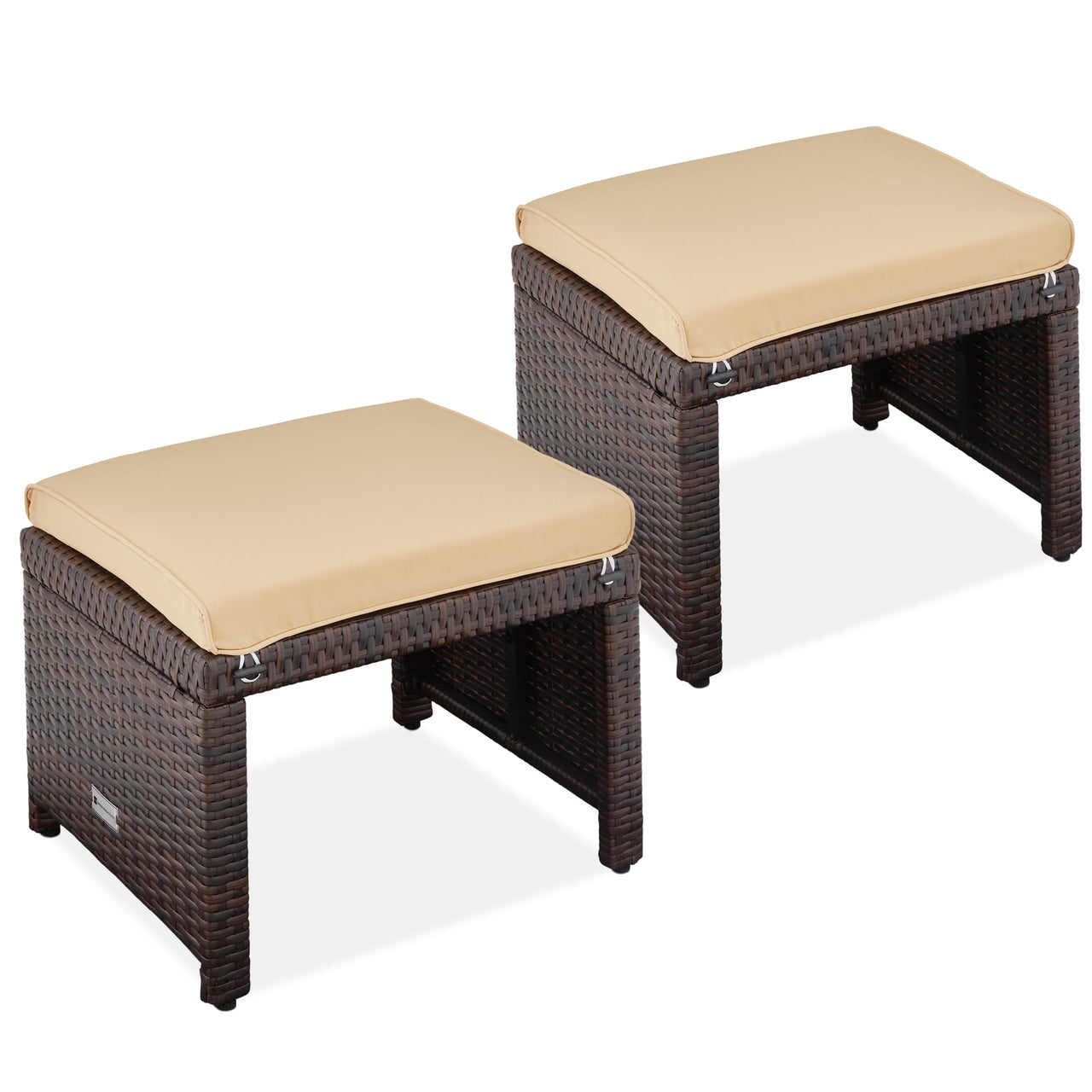 Best Choice Products Set of 2 Multipurpose Patio Wicker Ottomans w/ Removable Cushions - Gray/Navy
