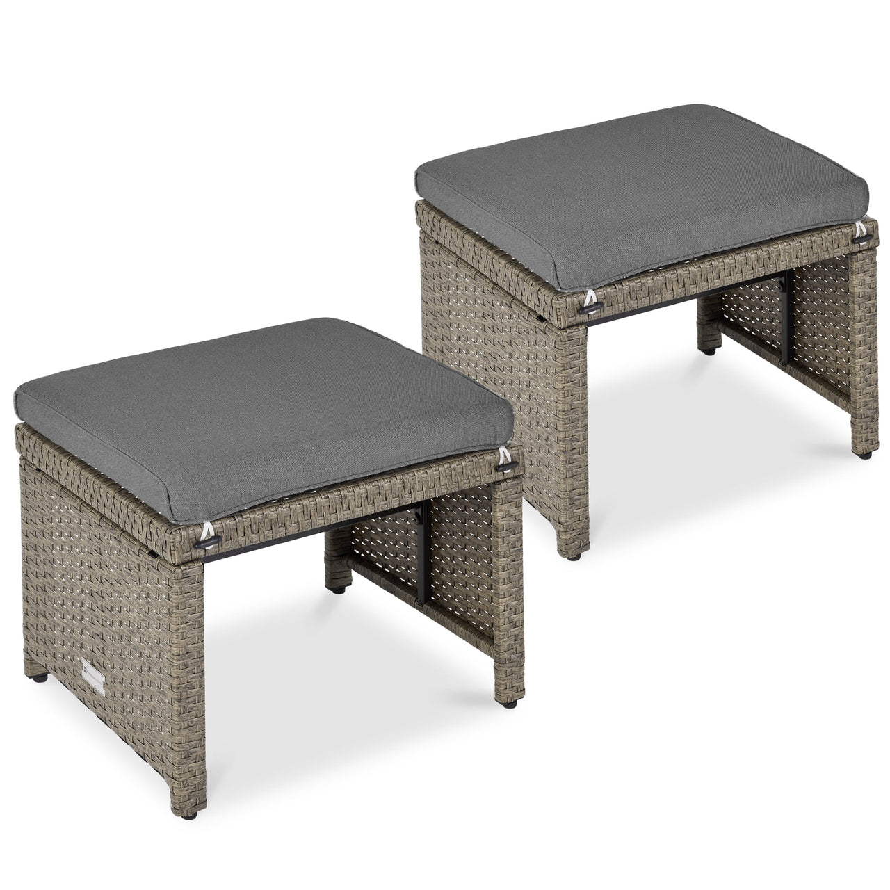 Best Choice Products Set of 2 Multipurpose Patio Wicker Ottomans w/ Removable Cushions - Gray/Navy
