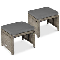 Best Choice Products Set of 2 Multipurpose Patio Wicker Ottomans w/ Removable Cushions - Gray/Navy