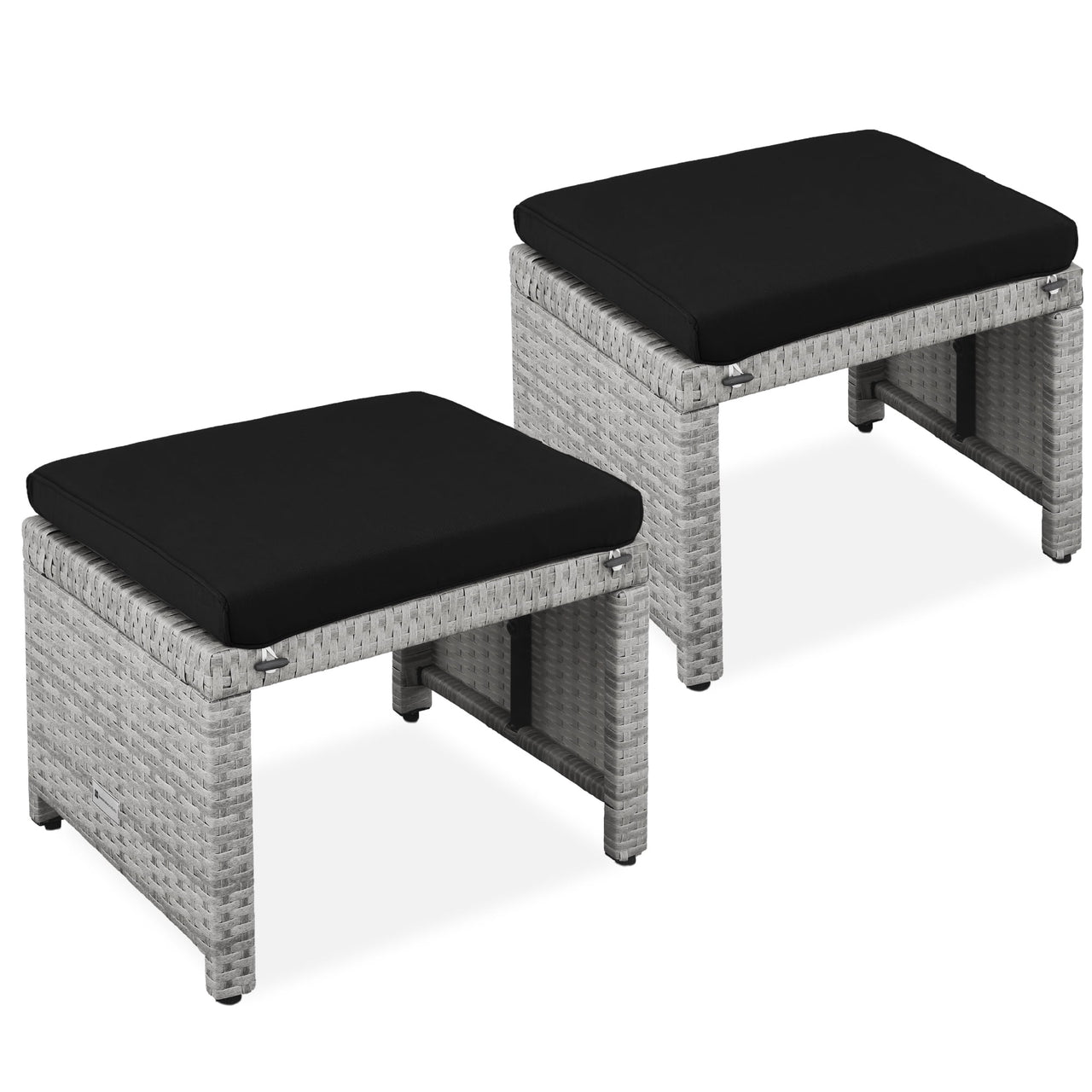 Best Choice Products Set of 2 Multipurpose Patio Wicker Ottomans w/ Removable Cushions - Gray/Navy