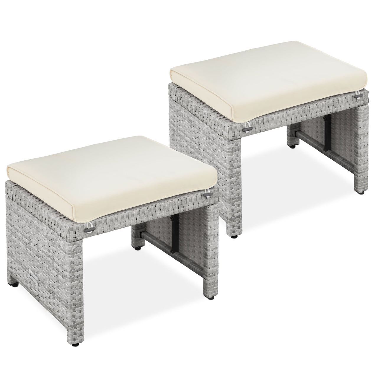Best Choice Products Set of 2 Multipurpose Patio Wicker Ottomans w/ Removable Cushions - Gray/Navy