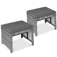 Best Choice Products Set of 2 Multipurpose Patio Wicker Ottomans w/ Removable Cushions - Gray/Navy