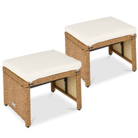 Best Choice Products Set of 2 Multipurpose Patio Wicker Ottomans w/ Removable Cushions - Gray/Navy