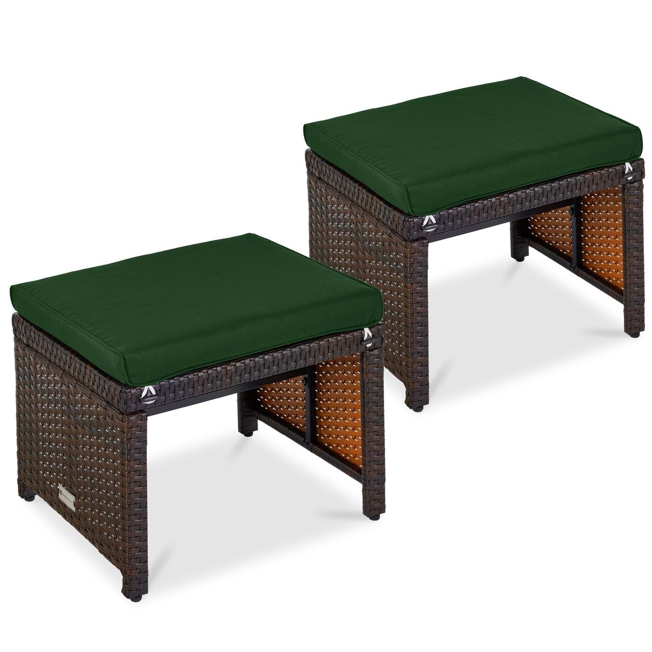 Best Choice Products Set of 2 Multipurpose Patio Wicker Ottomans w/ Removable Cushions - Gray/Navy