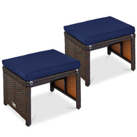 Best Choice Products Set of 2 Multipurpose Patio Wicker Ottomans w/ Removable Cushions - Gray/Navy