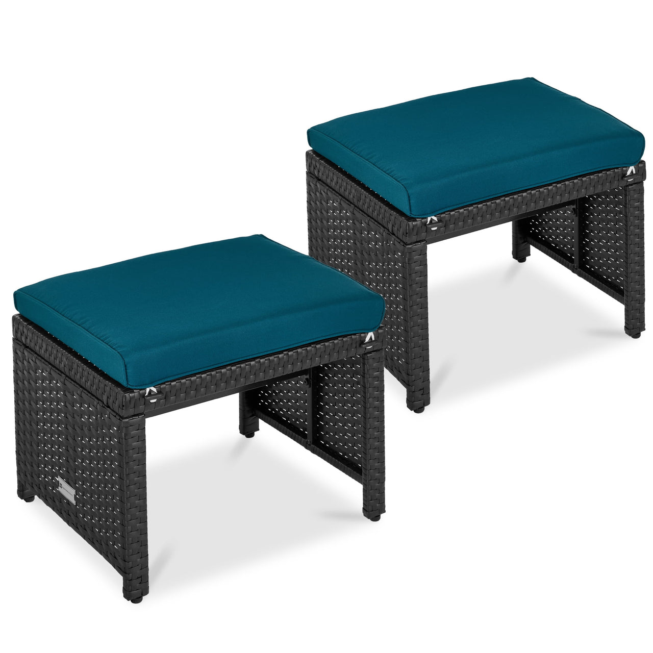 Best Choice Products Set of 2 Multipurpose Patio Wicker Ottomans w/ Removable Cushions - Gray/Navy