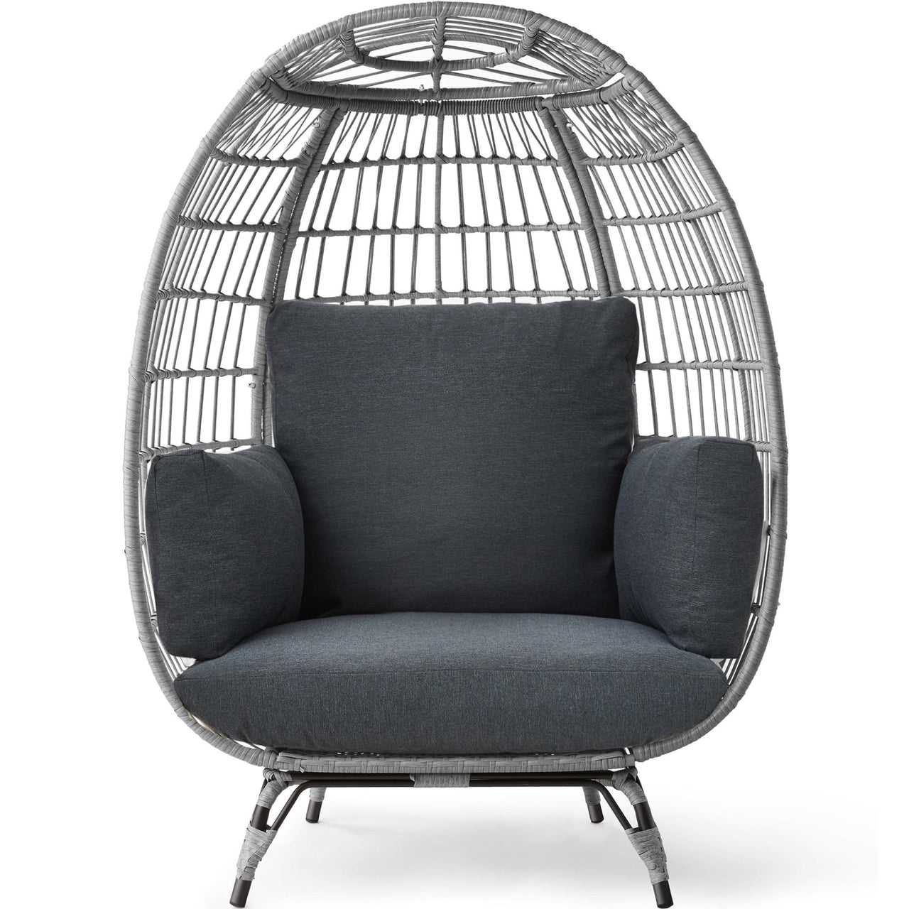 Best Choice Products Wicker Egg Chair Oversized Indoor Outdoor Patio Lounger w/ Steel Frame - Black