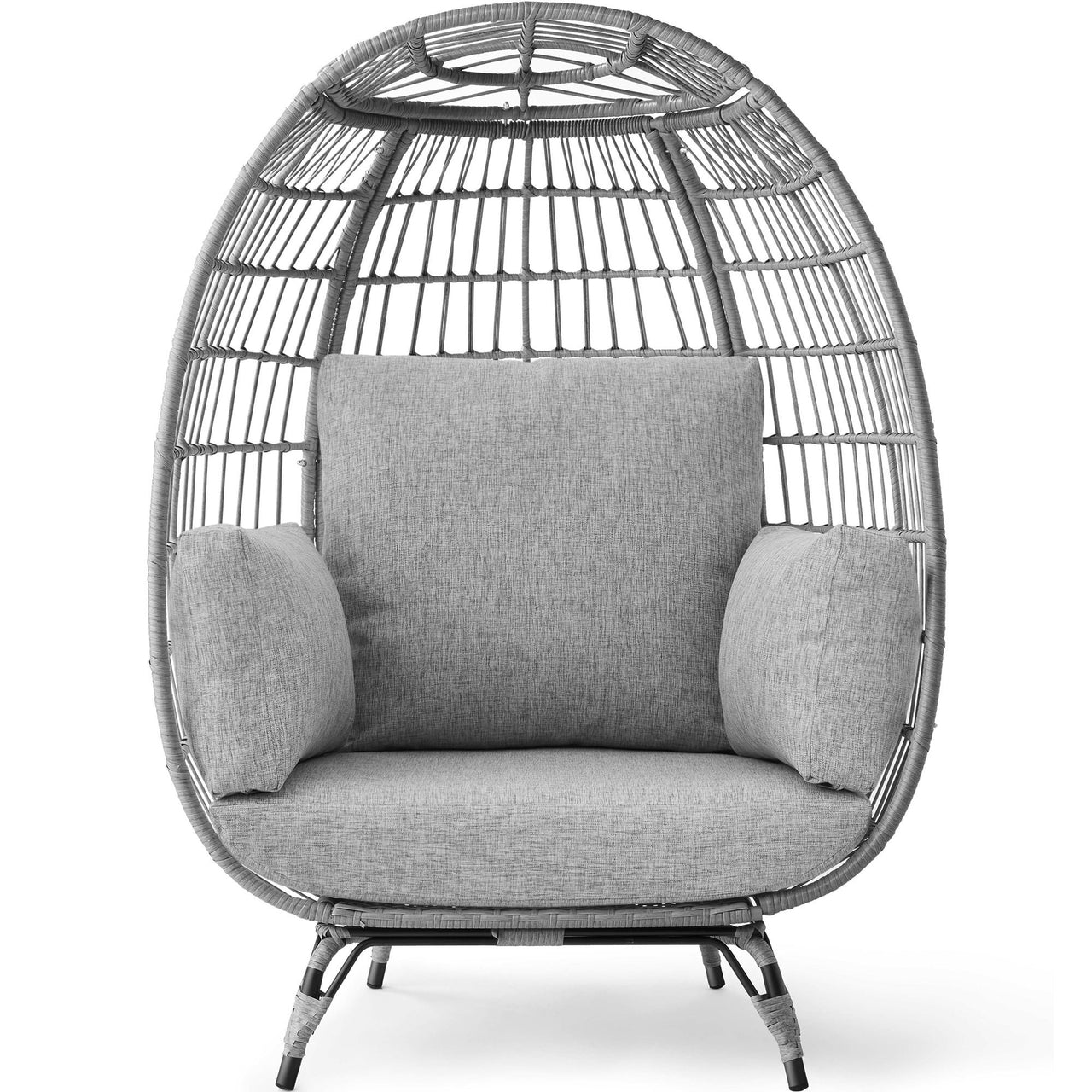 Best Choice Products Wicker Egg Chair Oversized Indoor Outdoor Patio Lounger w/ Steel Frame - Black