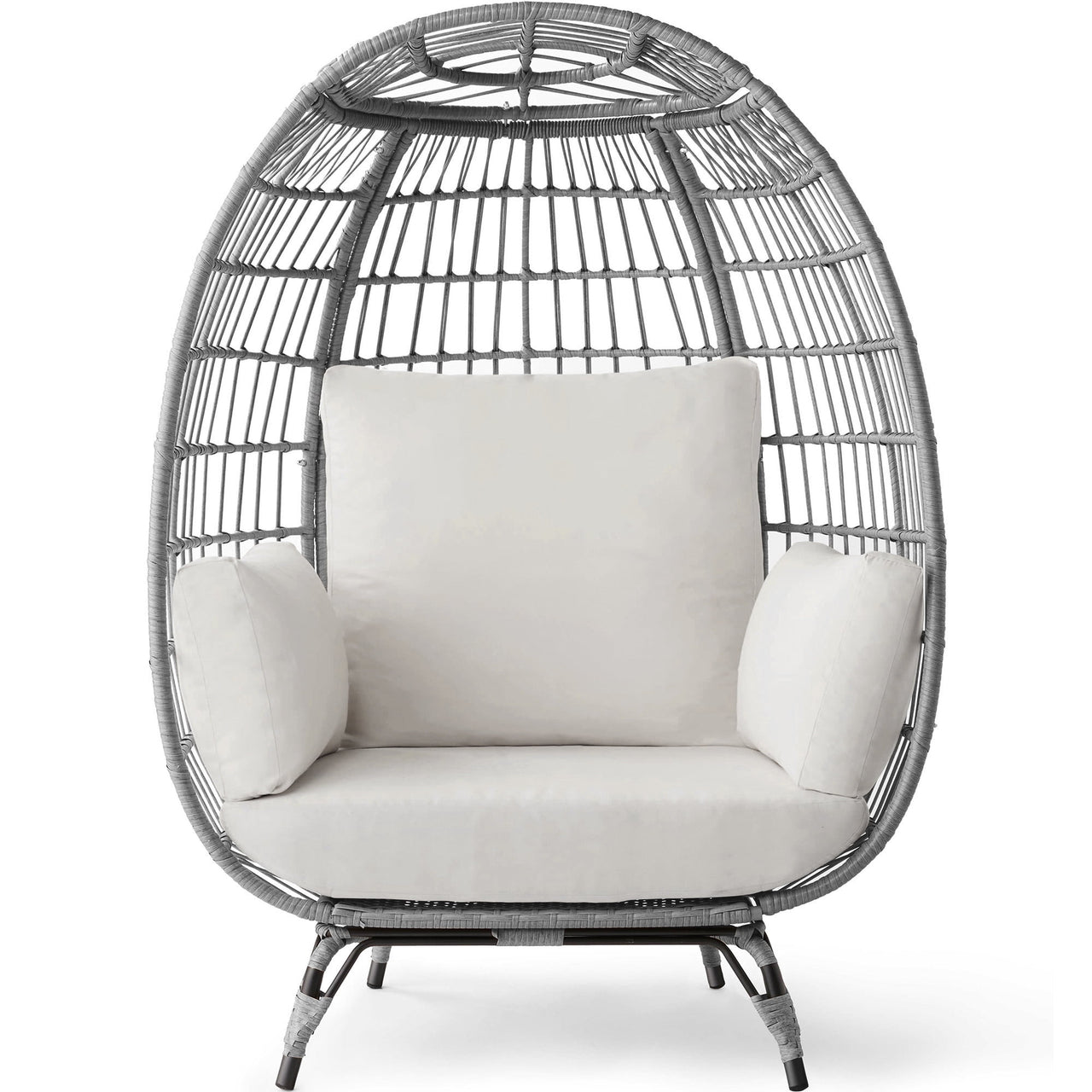 Best Choice Products Wicker Egg Chair Oversized Indoor Outdoor Patio Lounger w/ Steel Frame - Black