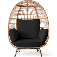 Best Choice Products Wicker Egg Chair Oversized Indoor Outdoor Patio Lounger w/ Steel Frame - Black