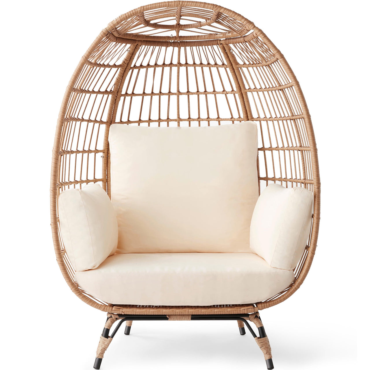Best Choice Products Wicker Egg Chair Oversized Indoor Outdoor Patio Lounger w/ Steel Frame - Black