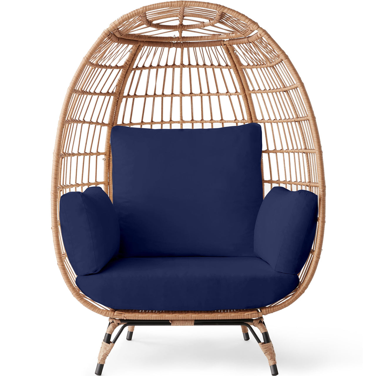 Best Choice Products Wicker Egg Chair Oversized Indoor Outdoor Patio Lounger w/ Steel Frame - Black