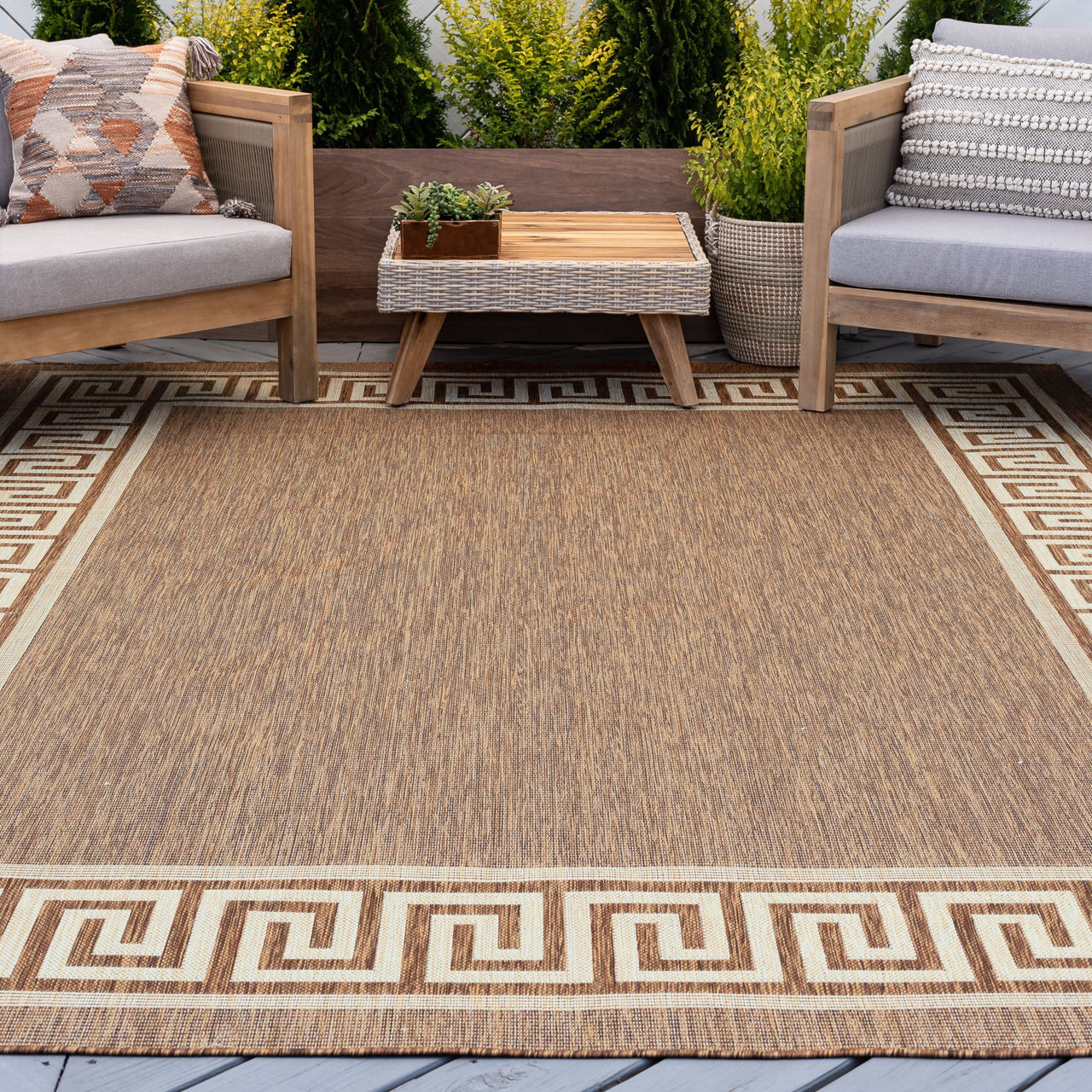 5x8 Water Resistant, Indoor Outdoor Rugs for Patios, Front Door Entry, Entryway, Deck, Porch, Balcony | Outside Area Rug for Patio | Black, Greek Key | Size: 5'3'' x 7'3''