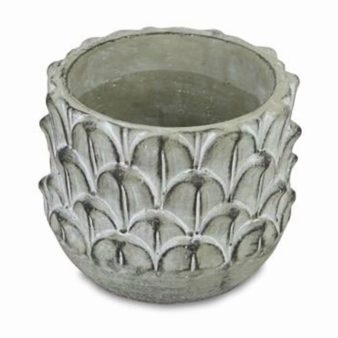Cheungs 5451S Cement Pot with Overlapping Feather Pattern, Round - Small