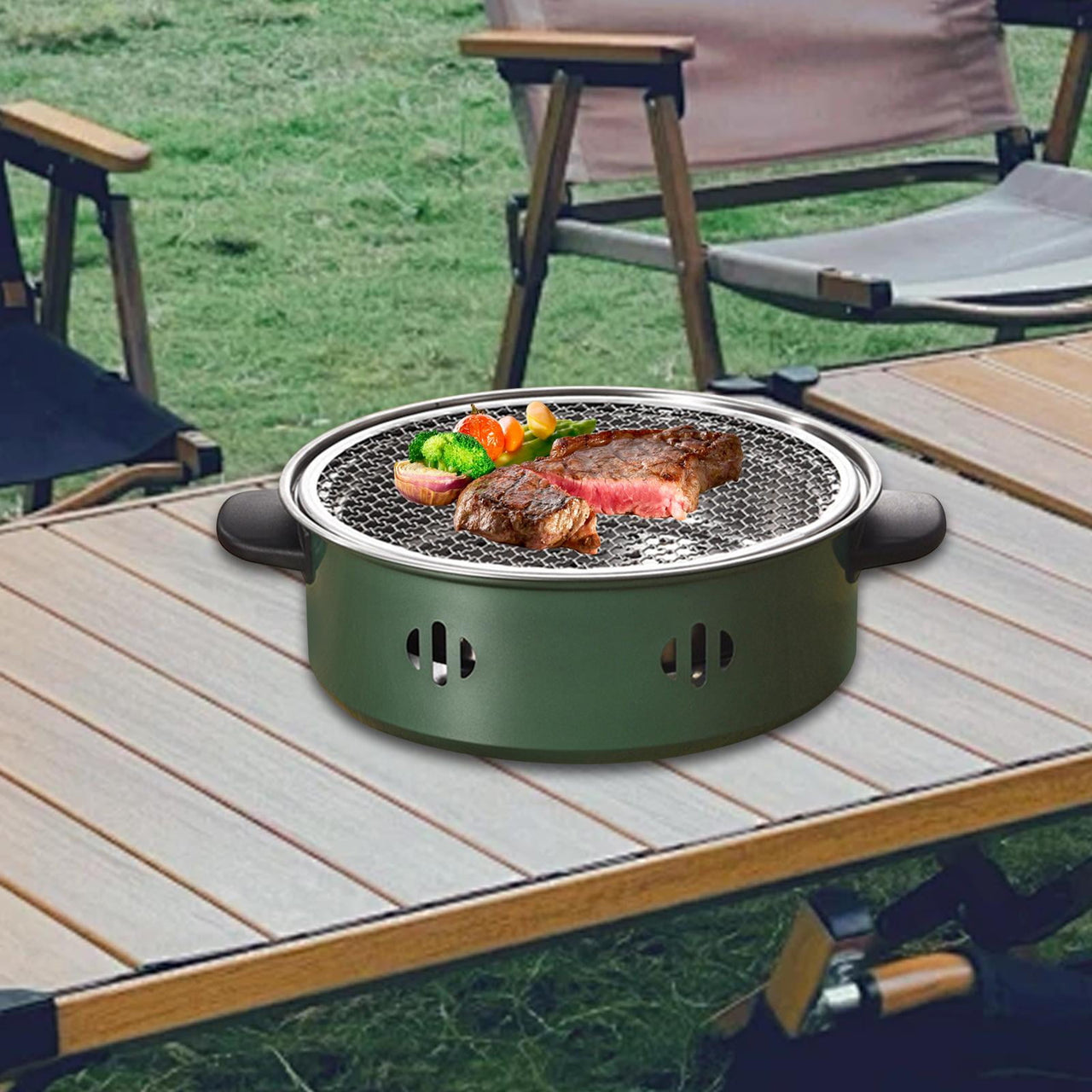 Colaxi Barbecue s,Meat Steak Grilled s,Stainless Steel Multipurpose Barbecue Rack,Camping for Beach,Hiking,Patio black handle