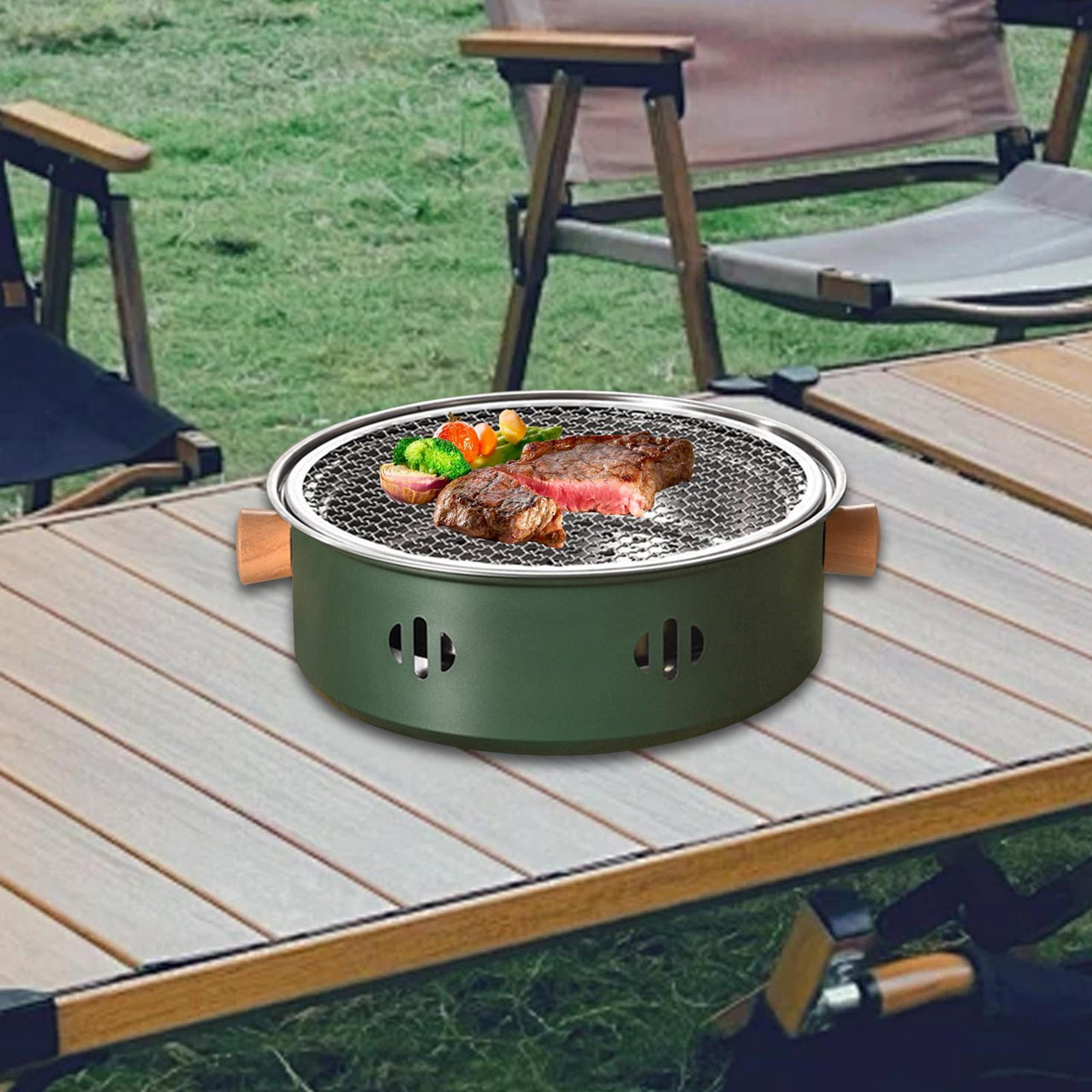 Colaxi Barbecue s,Meat Steak Grilled s,Stainless Steel Multipurpose Barbecue Rack,Camping for Beach,Hiking,Patio black handle