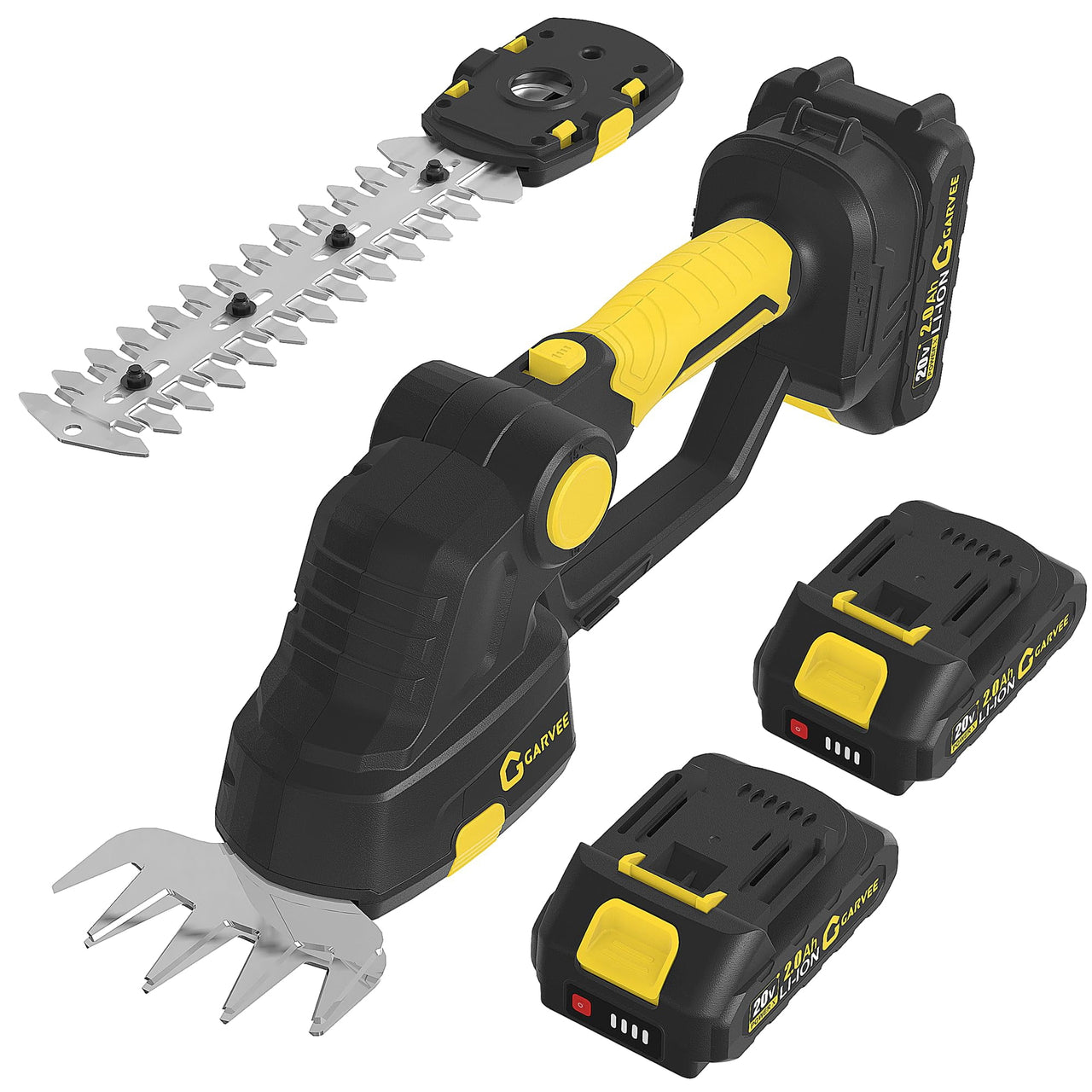 Cordless Hedge Trimmer 2-in-1, 20V 2.0Ah Electric Grass Shears & Hedge Trimmers with 2 Batteries & Charger, 120 Minutes Runtime, Adjustable Angle (15°/30°/45°)Lightweight Ergonomic Design for Garden