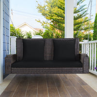 Costway 2-Person Patio Rattan Hanging Porch Swing Bench Chair Cushion Turquoise