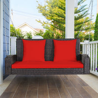 Costway 2-Person Patio Rattan Hanging Porch Swing Bench Chair Cushion Turquoise