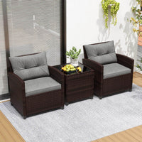 Costway 3PCS Patio Rattan Furniture Set Cushion Conversation Set Sofa Coffee Table Black