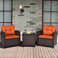 Costway 3PCS Patio Rattan Furniture Set Cushion Conversation Set Sofa Coffee Table Black