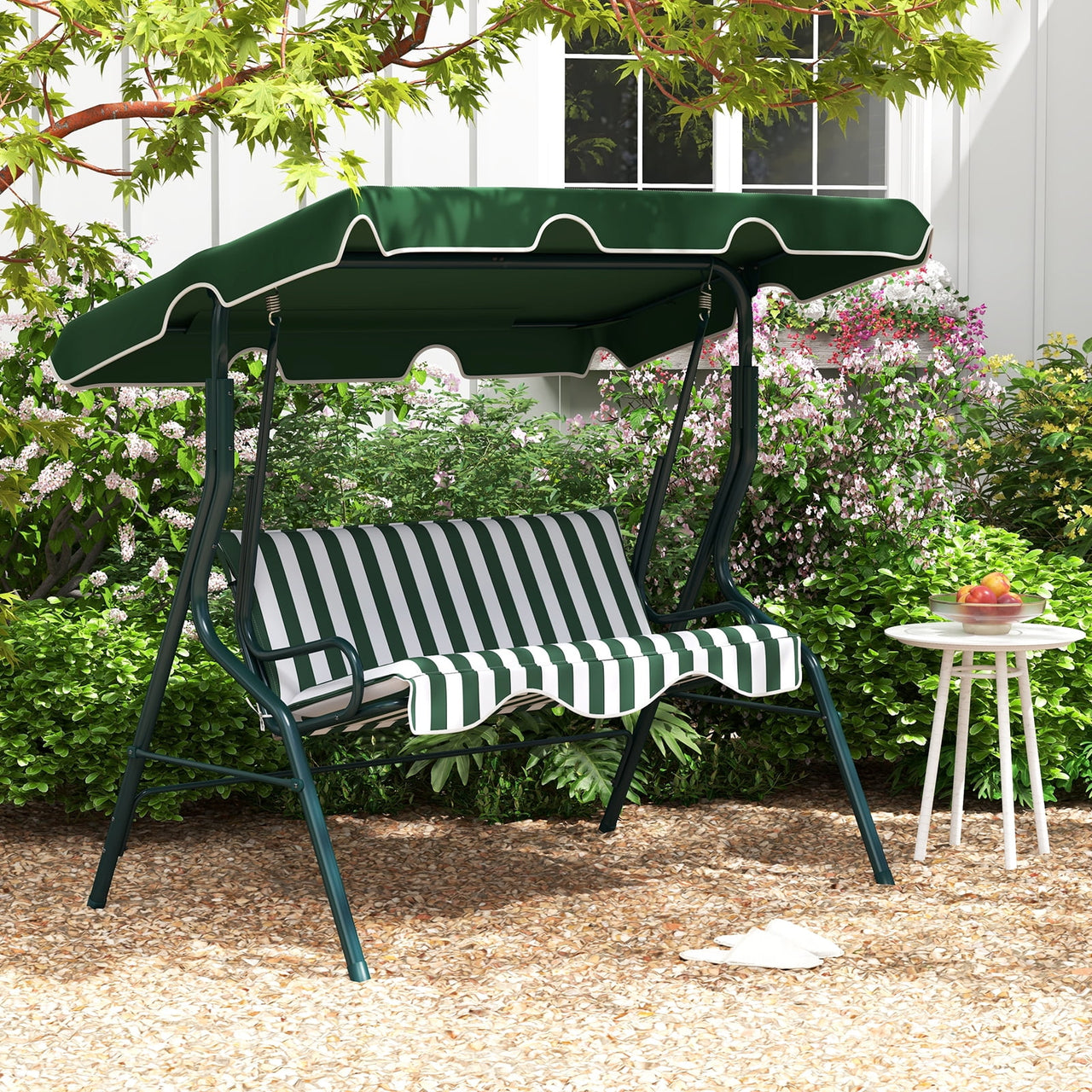 Costway 3 Seats Patio Backyard Canopy Steel Frame Swing Glider Hammock Cushioned