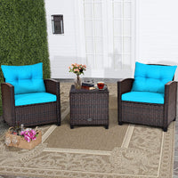 Costway 3PCS Patio Rattan Furniture Set Cushion Conversation Set Sofa Coffee Table Black
