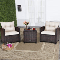 Costway 3PCS Patio Rattan Furniture Set Cushion Conversation Set Sofa Coffee Table Black