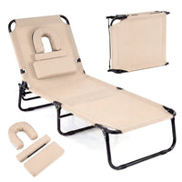 Costway Beach Chaise Lounge Chair with Face Hole Pillows & 4-Position Adjustable Backrest Turquoise