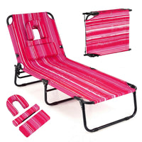 Costway Beach Chaise Lounge Chair with Face Hole Pillows & 4-Position Adjustable Backrest Turquoise
