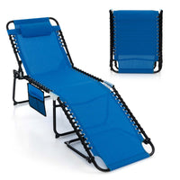 Costway Folding Lounge Chaise 16'' High Recline Chair W/Adjustable Backrest and Footrest Black