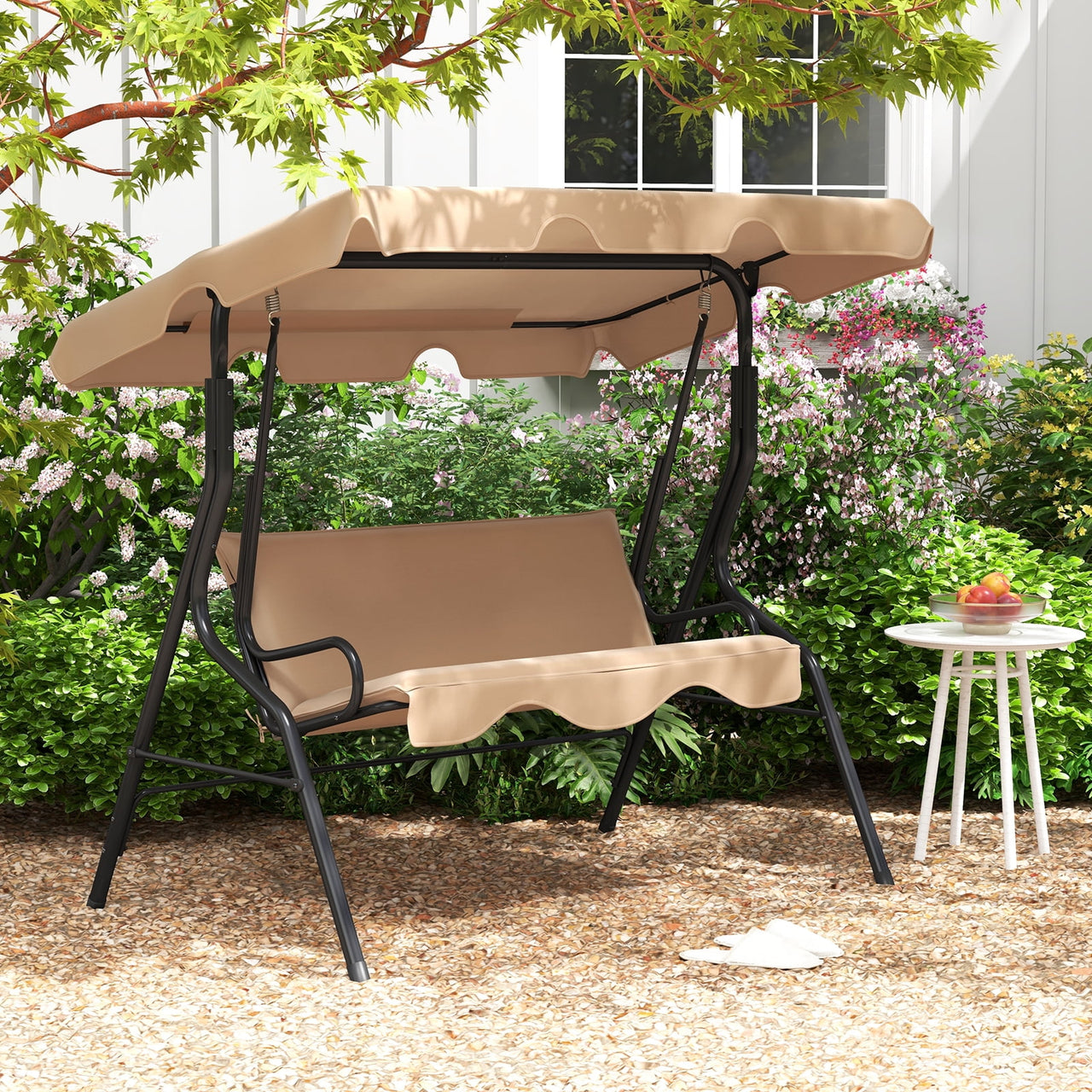Costway 3 Seats Patio Backyard Canopy Steel Frame Swing Glider Hammock Cushioned