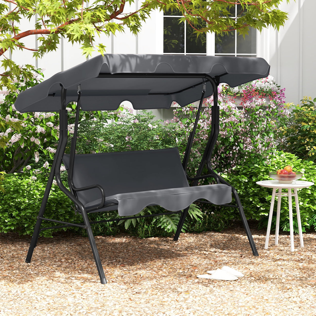 Costway 3 Seats Patio Backyard Canopy Steel Frame Swing Glider Hammock Cushioned