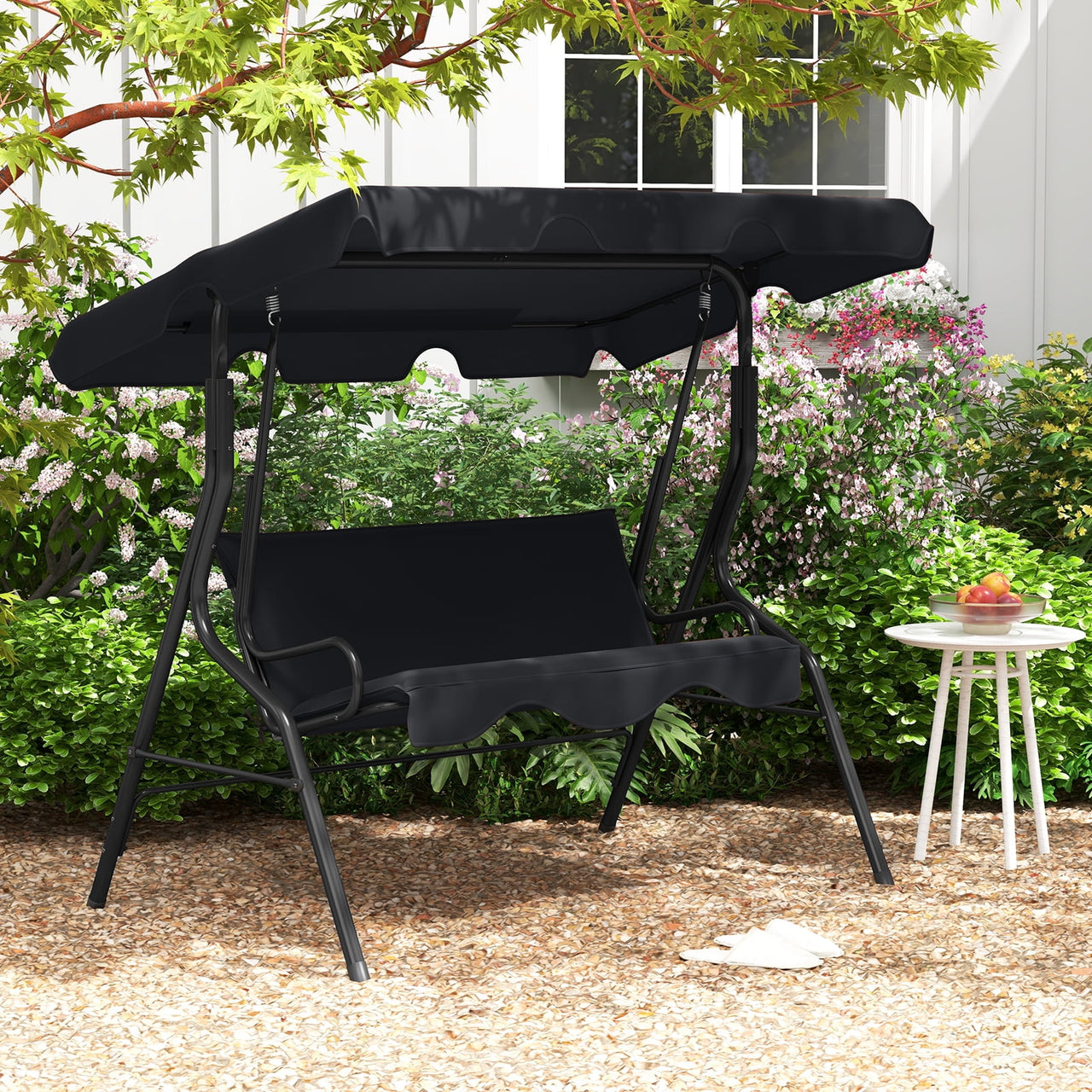 Costway 3 Seats Patio Backyard Canopy Steel Frame Swing Glider Hammock Cushioned