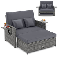 Costway Wicker Outdoor Patio Dining Set with Ottoman and Retractable Side Tray, Gray