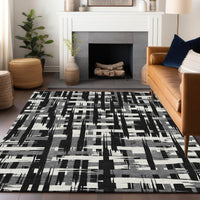 Addison Rugs Chantille Indoor/Outdoor Transitional Stripes Black Machine Washable Rectangle Rug, 10' x 14'
