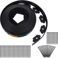 No Dig Durable Garden Landscape Edging Kit, Black Plastic Lawn Border with 24pcs Anchoring Spikes for Landscaping, Flower Gardens, Lawn (20FT+ 24pcs Anchoring Spikes)