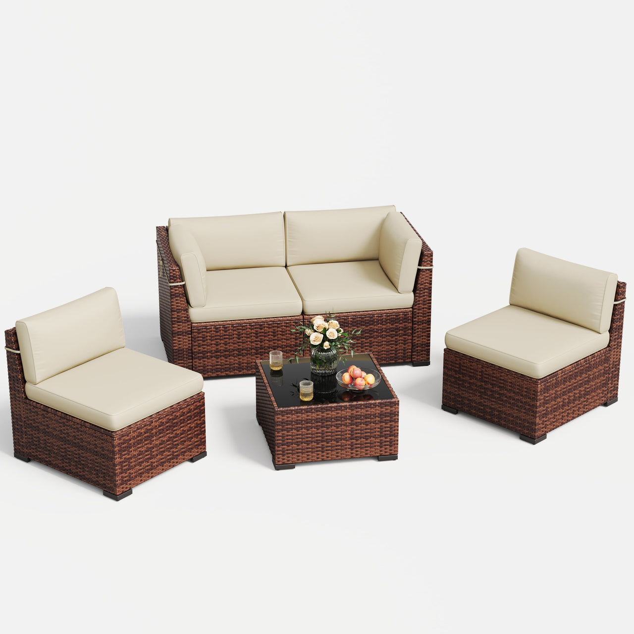 7 Pieces Patio Conversation Set, Outdoor Sectional PE Rattan Wicker Furniture Seat,Dark Gray