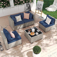 7 Pieces Patio Conversation Set, Outdoor Sectional PE Rattan Wicker Furniture Seat,Dark Gray